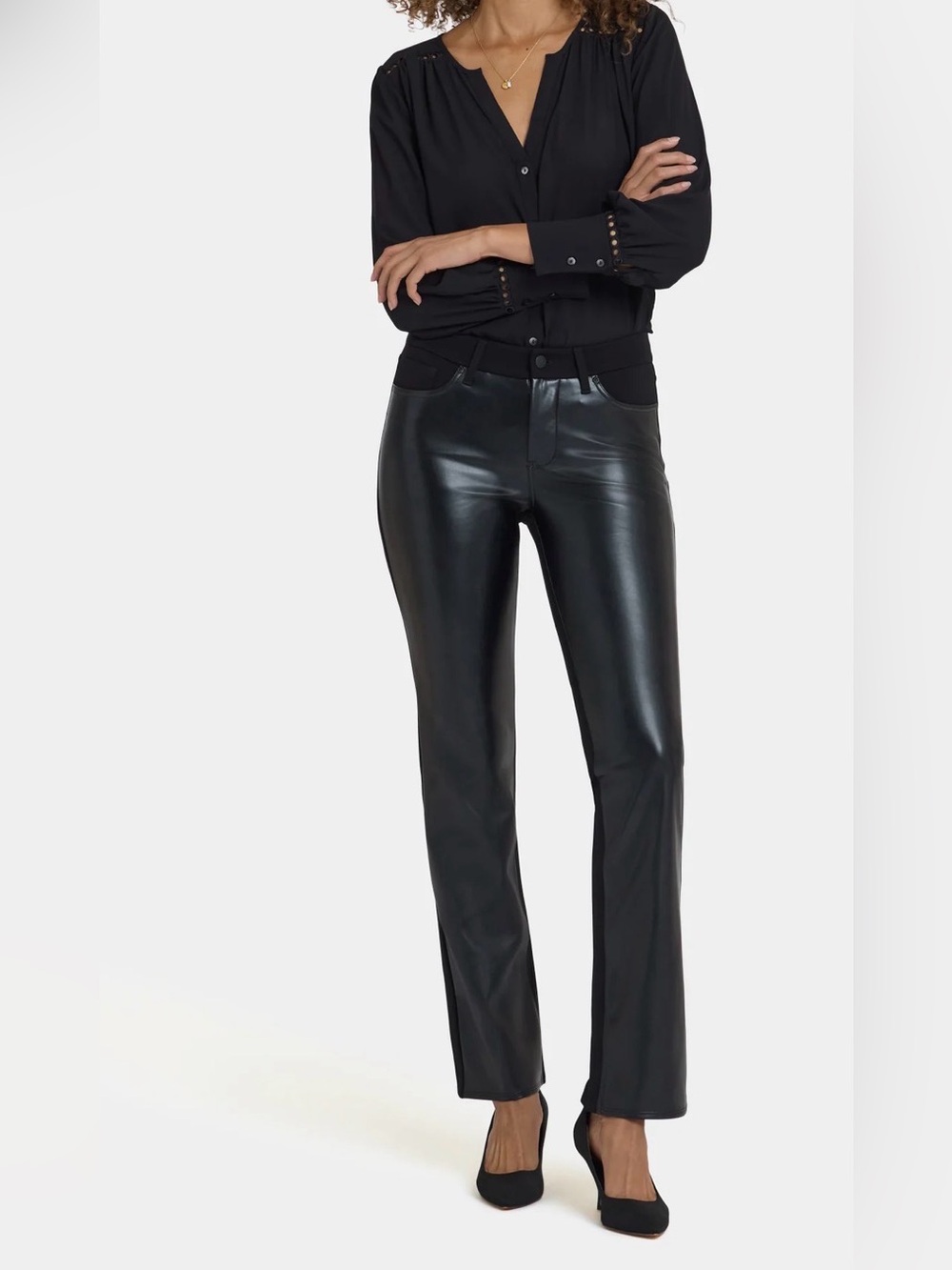 NYDJ Black Faux Leather Straight Leg Pants
